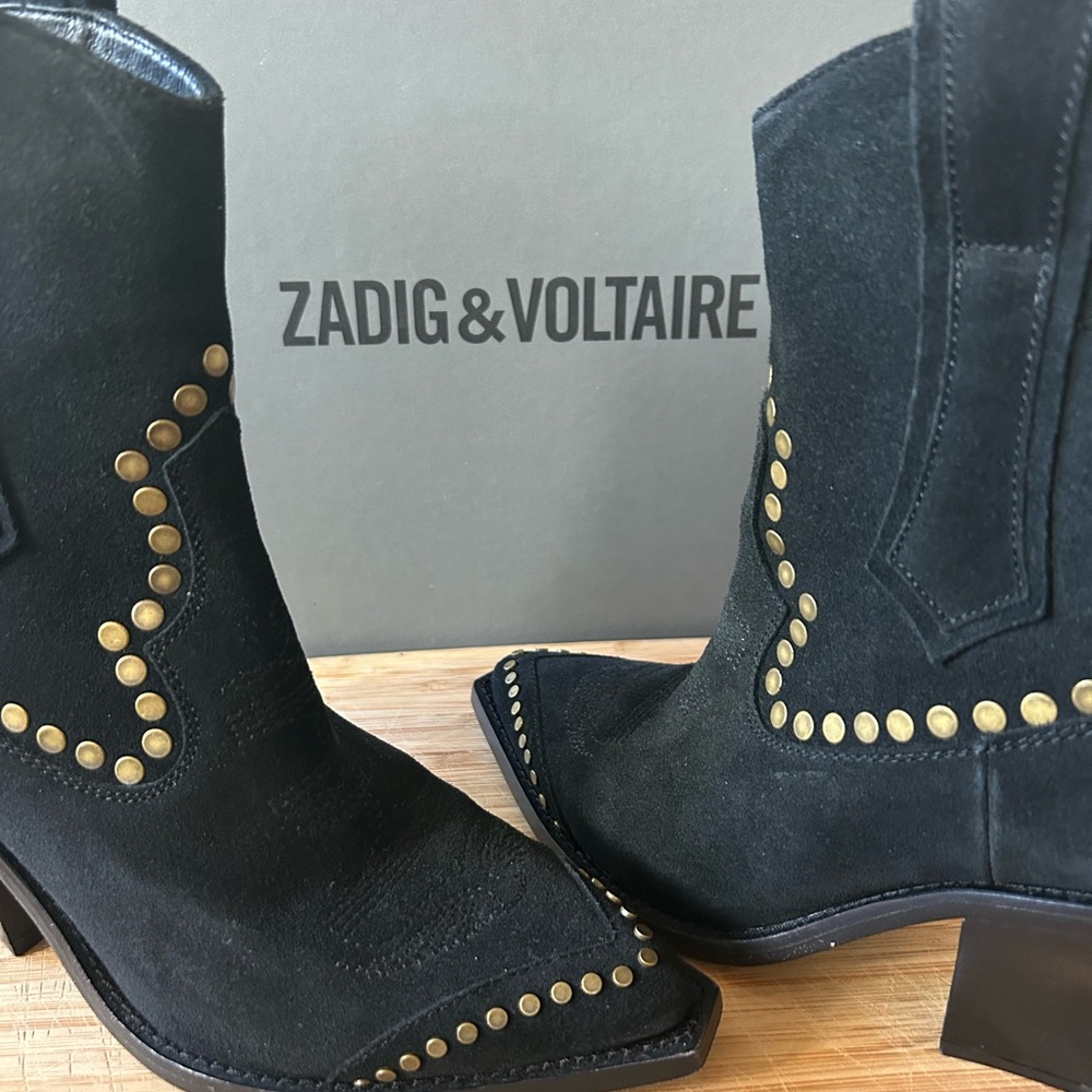 Zadig & Voltaire Black Suede Boots with Gold Studs